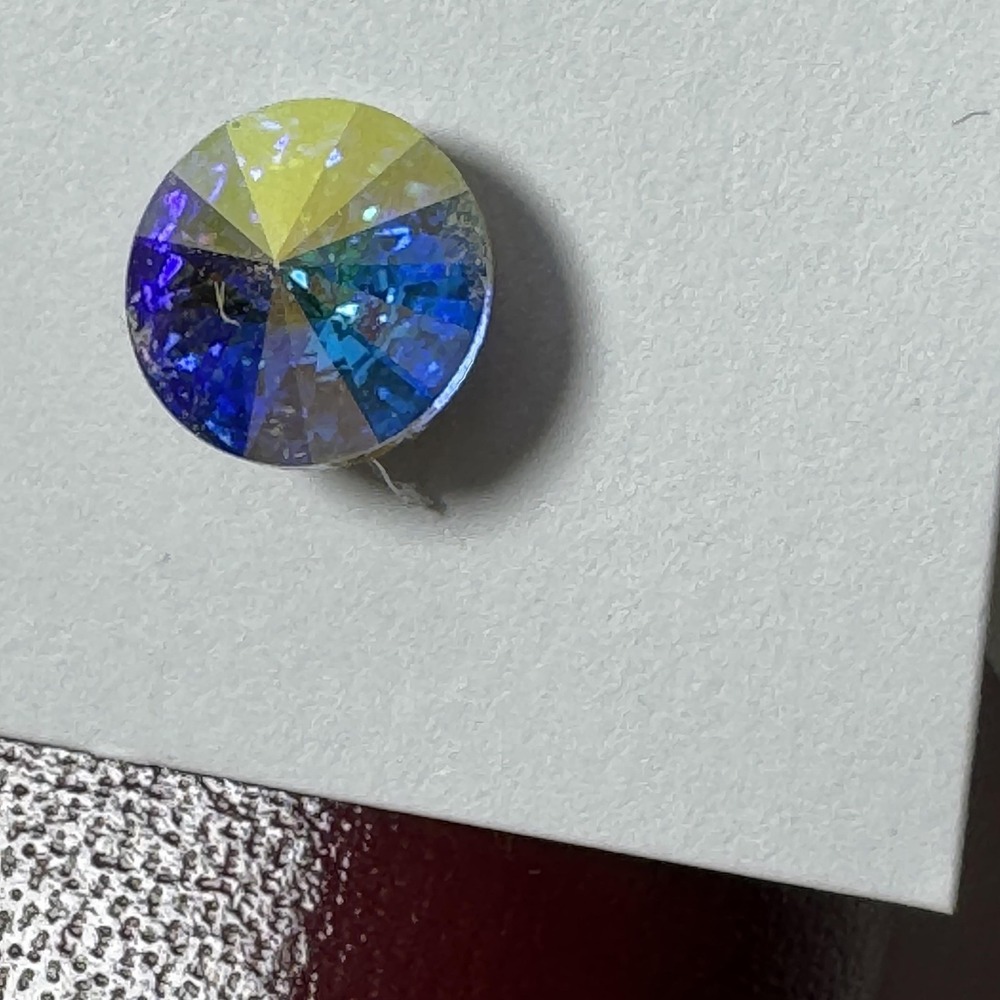 Monet Crystal AB Rivoli Round Stud Earrings Silver Tone Iridescent Post Pierced - Picture 5 of 8